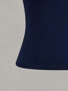 Olithes Women's Solid Color Round Neck Short Sleeve Casual T-Shirt - Navy Blue - View 3
