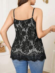 Reflora Áo camisole ren gợi cảm đa năng dành cho nữ cỡ lớn, thích hợp mặc hàng ngày. - Đen và trắng - Xem 2