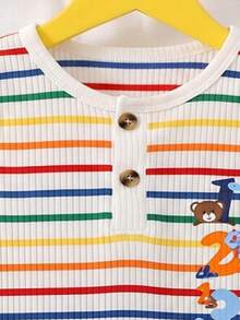 SHEIN Baby Boy Striped Button Design Casual Romper - Multicolor - View 5