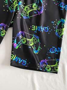 3 Sets Of 6pcs Teen Boys Snug Fit Pajama Sets With Video Game, Headphone, Soccer, Pixel Block Graphic Prints, Short Sleeve Tops And Shorts - Black - View 5