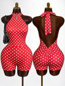 Mistrie Bộ jumpsuit ôm dáng không tay cổ đứng chấm bi, thời trang mùa hè. - Nhiều màu - Xem 1