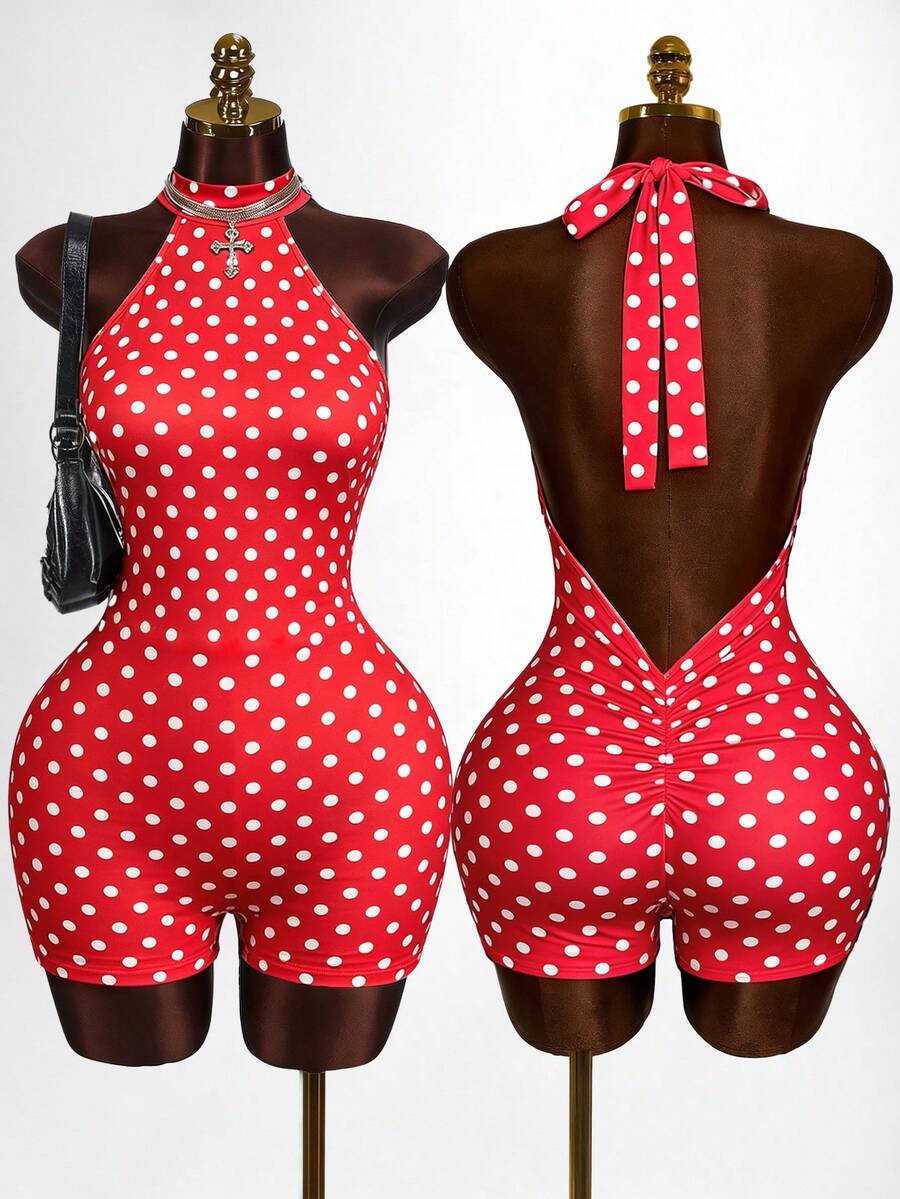 Mistrie Bộ jumpsuit ôm dáng không tay cổ đứng chấm bi, thời trang mùa hè. - Nhiều màu - Xem 1