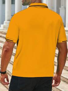 Manfinity Homme Men's Plus Size Casual Business Striped Contrast Color Button Half Placket Polo Shirt, Formal - Yellow - View 2