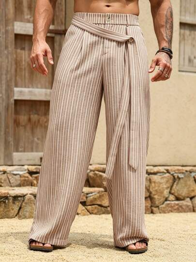 VENTUSAIL Men's Casual Striped Pockets Zipper Long Pants, Versatile