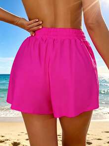 Swim Basics Pantalones Cortos Elegantes De Mujer En Color Sólido Con Cintura De Cordón - Rosa Fucsia - Ver 3