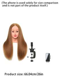 SHEIN 26 Inch Long Fiber Hair Mannequin Head, Hair Styling Training Practice Head With Free Desktop Bracket, Professional Hairdresser Practice Tool - Brown - View 5