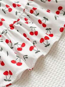 SHEIN Baby Girl Cute Cherry Print Ruffle Hem Dress - Red and White - View 4
