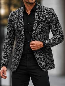 Manfinity Mode Áo blazer nam công sở in họa tiết jacquard dệt kim, kiểu dáng thường ngày. - màu đen - Xem 3