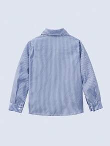 SHEIN Vacaura 年轻男孩休闲条纹绅士衬衫，适合秋冬季 - 藍色 - 查看 2