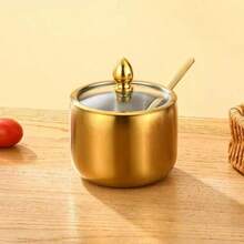 1pc Stainless Steel Spice Jars Set With Spoons, Home Spice, Salt And Pepper Storage Containers, Kitchen Organizer - Multicolor - View 8