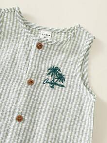 SHEIN Bộ 2 món gồm mũ và áo liền quần không tay kẻ sọc và caro dễ thương cho bé sơ sinh trai/gái mùa hè. - Nhiều màu - Xem 5
