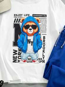 Coolqubz 男童图案圆领T恤和休闲运动裤两件套，夏季 - 藍色 - 查看 3