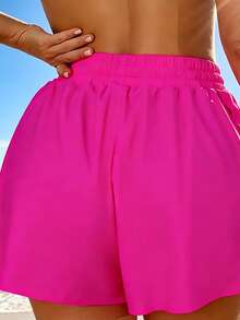 Swim Basics Pantalones Cortos Elegantes De Mujer En Color Sólido Con Cintura De Cordón - Rosa Fucsia - Ver 4
