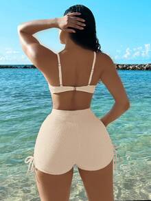 Swim  Conjunto de bikini de textura de unicolor para mujeres en verano en la playa - Albaricoque - Ver 2