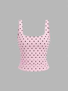 Sweetra Women's Casual Solid Color & Polka Dot Print Tank Top - Multicolor - View 5