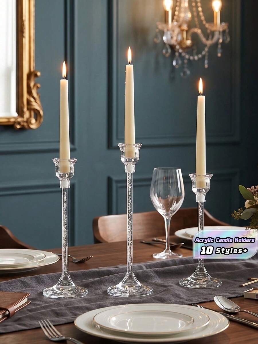 1Set European Style Acrylic Candle Holder Dining Table Candle Cup Wedding Ornament Candlelight Dinner Fashion Acrylic Candlestick Holders For Outdoor Patio Decoration, Desk Decoration, Scented Candle Powder, Candlelight Dinner, Room Ambiance, Suitable For Wedding, Family Gathering, Party
