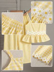Emery Rose Kids Emery Rose Kids 两件套少女格子休闲吊带背心和长裤套装 - 黃色 - 查看 6