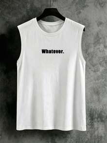 Manfinity Homme Men's Casual Everyday Commute Minimalist Letter Print Loose Fit Tank Top, Summer - White - View 2