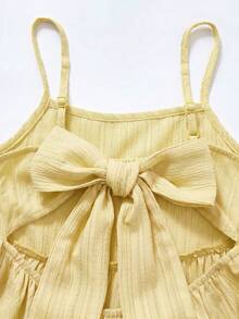 SHEIN Young Girl Woven Solid Color Casual Modest Jumpsuit Dress Holiday Holiday Vacation Yellow Summer - Mustard Yellow - View 7