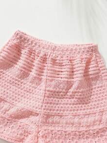 Cozy Pixies Conjunto de 2 peças com Cardigan de Malha de Gola Redonda Sem Mangas e Shorts de Cintura Elástica em Cor Sólida para Bebê Menina - Rosa Bebê - Visão 5