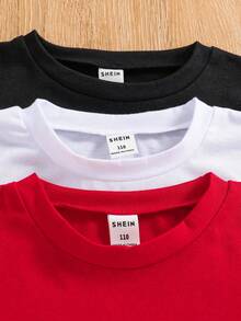 SHEIN Chico joven 3 piezas Camiseta unicolor de cuello redondo - Multicolor - Ver 4