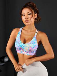 Core Rhythm Leopard Print Crisscross Backless Sports Bra workout tops - Multicolor - View 5