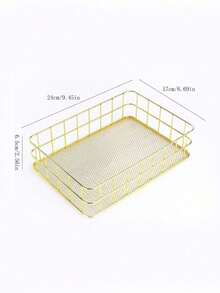 1PC Large Capacity Wrought Iron Metal Mesh Design Easy Viewing Modern Nordic Style Storage Basket Organizer For Office Supplies Cosmetics Vanity Desktop Shelving Home Decor Sturdy Space Saving Black White Gold - Gold - View 17
