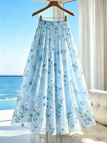 Franclia Chân váy chiffon in hoa cho nữ, chân váy xếp ly cạp cao ôm dáng, thiết kế eo chun, chân váy dài thanh lịch, trang phục mùa hè cho nữ, chân váy dự tiệc sang trọng, chân váy đi biển, chân váy dự tiệc cưới, chân váy duyên dáng cho nữ, chân váy đi nghỉ hè, váy thường ngày, váy chiffon đi nghỉ mát, chân váy công sở thường ngày, váy thời trang đa năng, chân váy phong cách thành thị - Màu xanh lam - Xem 4