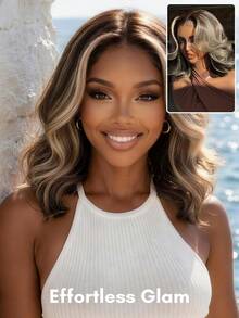 ALL READY WIG Tóc thật 100%, kiểu 13x4, đã được cắt sẵn, phần ren phía trước, màu nâu đậm pha trộn với những lọn tóc highlight ôm sát khuôn mặt, kiểu tóc bob cắt lớp, có dây rút điều chỉnh, đã được tỉa sẵn, tẩy trắng, thoáng khí, ren trong suốt, phù hợp cho người mới bắt đầu. - S4/27 - Xem 3