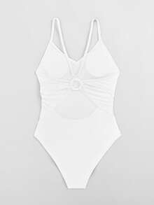 Swim Basics Traje de baño de una pieza con detalle fruncido sin tirantes para mujer de unicolor para la playa del verano - Blanco - Ver 6