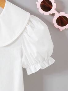 Souflis Souflis 女童白色纯棉衬衫，经典时尚上衣，适合4-7岁女孩，夏季穿着，彼得潘领泡泡袖，适合校园聚会等场合，百搭短袖 - 白色 - 查看 4