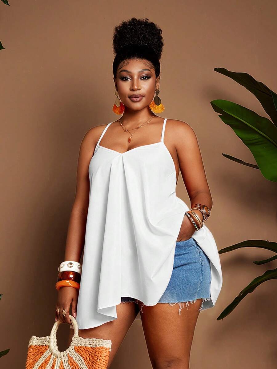 Maweii Plus Size Orange Sexy Criss-Cross Strap Camisole For Beach Vacation - White - View 1