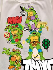 TEENAGE MUTANT NINJA TURTLES | SHEIN 男童圆领卡通字母印花短袖上衣和短裤休闲家居服套装 - 彩色 - 查看 4