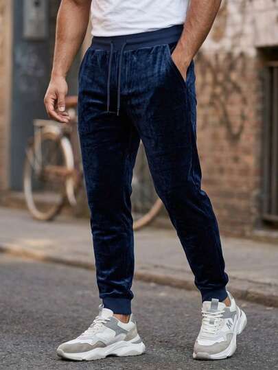 MODA MANIA Street Pantalones Jogger de Terciopelo para Hombre, Cintura con Cordón y Bolsillos, Corte Holgado, Estilo Urban Hip-Hop