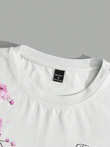 Manfinity Joysei Men's Letter & Tree Branch Print Round Neck Short Sleeve Casual T-Shirt - White - View 5