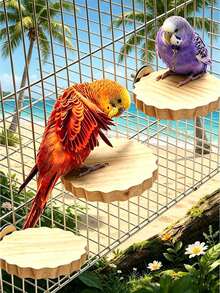 1/2pcs Wood Flower Shaped Perch Platform, Suitable For Parrots & Hamsters Climbing & Jumping Stage, Bird Cage Accessories, All Season - Apricot - View 3