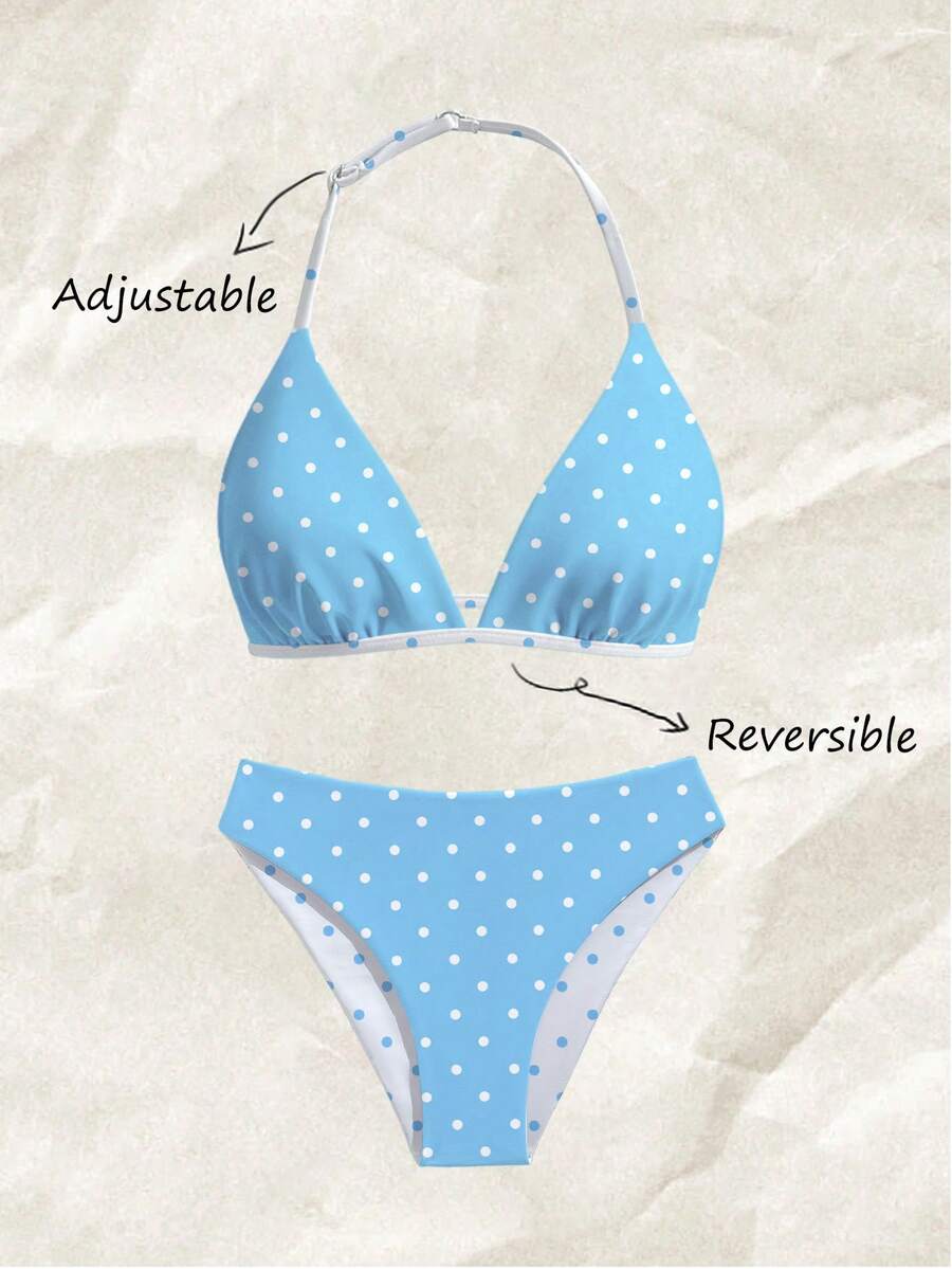 SHEIN Set Baju Renang Anak Perempuan Remaja, Kasual, Liburan, Lucu, Motif Acak, Kain Rajut, Atasan Halter yang Dapat Diatur dan Bawahan Segitiga 2pcs, Bolak-balik, Cocok untuk Liburan Musim Panas di Pantai, Kolam Renang, Pesta, dan Liburan. - MultiWarna - View 1