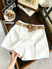 GlowEve Women's Casual Vacation & Commute Solid Color Skirt Pants, Without Belt - White - View 3