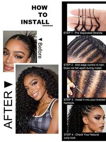 Boho Braids 100% Remy 真人发钩编假发，杰瑞卷曲羽毛钩编真人发系列，波西米亚风钩编辫子，真人发沙龙丝滑无痕隐形假发，适合细软发质女性，微型预环钩编真人发接发，奇迹结钩编真人发 - Natural Black - 查看 5