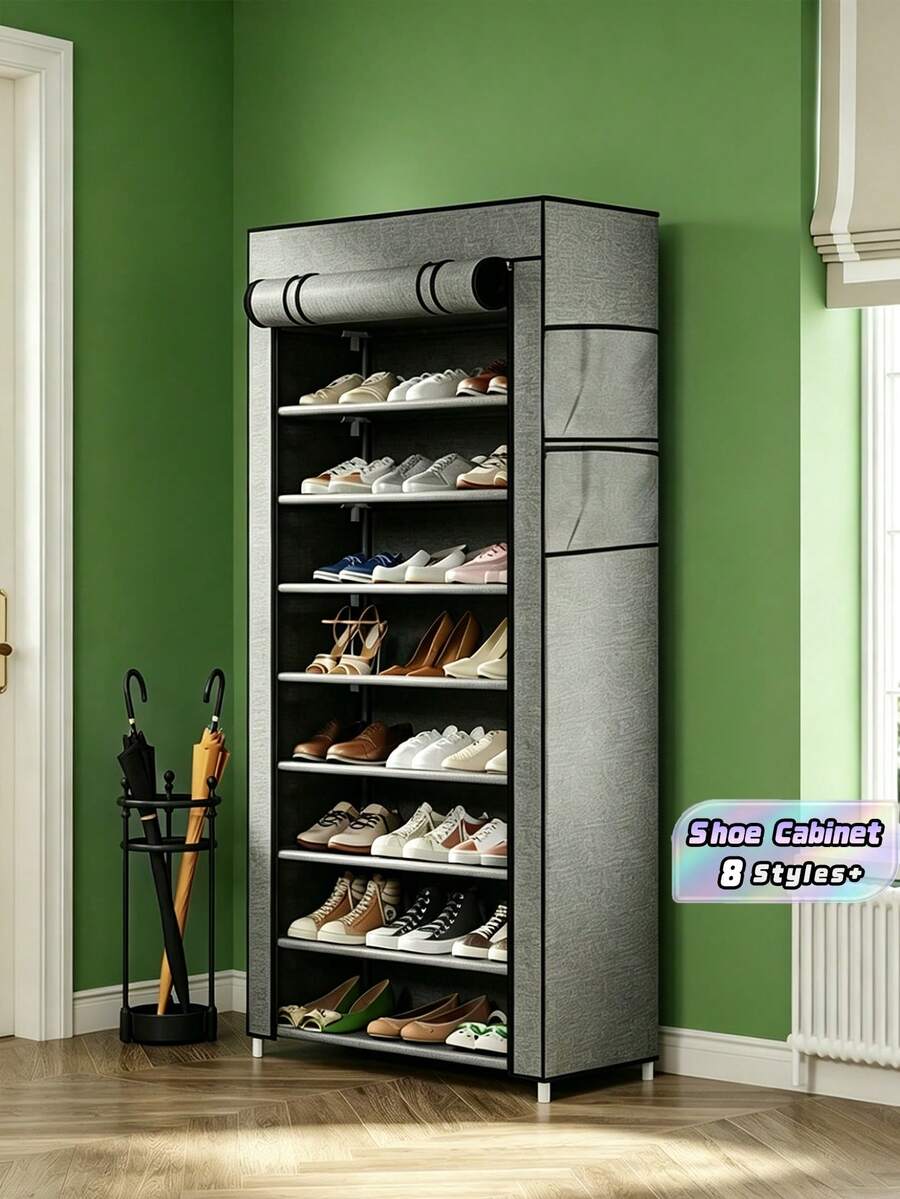 Shoe Cabinet With Dust Cover, Non-Woven Fabric Material, Space Saving, Large Capacity, Easy To Assemble, Portable Shoe Cabinet, Suitable For Various Scenarios Such As Foyer, Storage Rack, Home And Dormitory Storage, Shoe Organization, Shoe Storage, Shoe Cabinet, Room Decoration, Storage Rack, Shelf, Minimalist Style - Multicolor - View 1