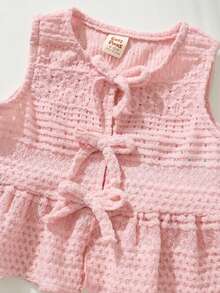 Cozy Pixies Conjunto de 2 peças com Cardigan de Malha de Gola Redonda Sem Mangas e Shorts de Cintura Elástica em Cor Sólida para Bebê Menina - Rosa Bebê - Visão 6