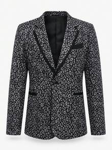 Manfinity Mode Áo blazer nam công sở in họa tiết jacquard dệt kim, kiểu dáng thường ngày. - màu đen - Xem 4
