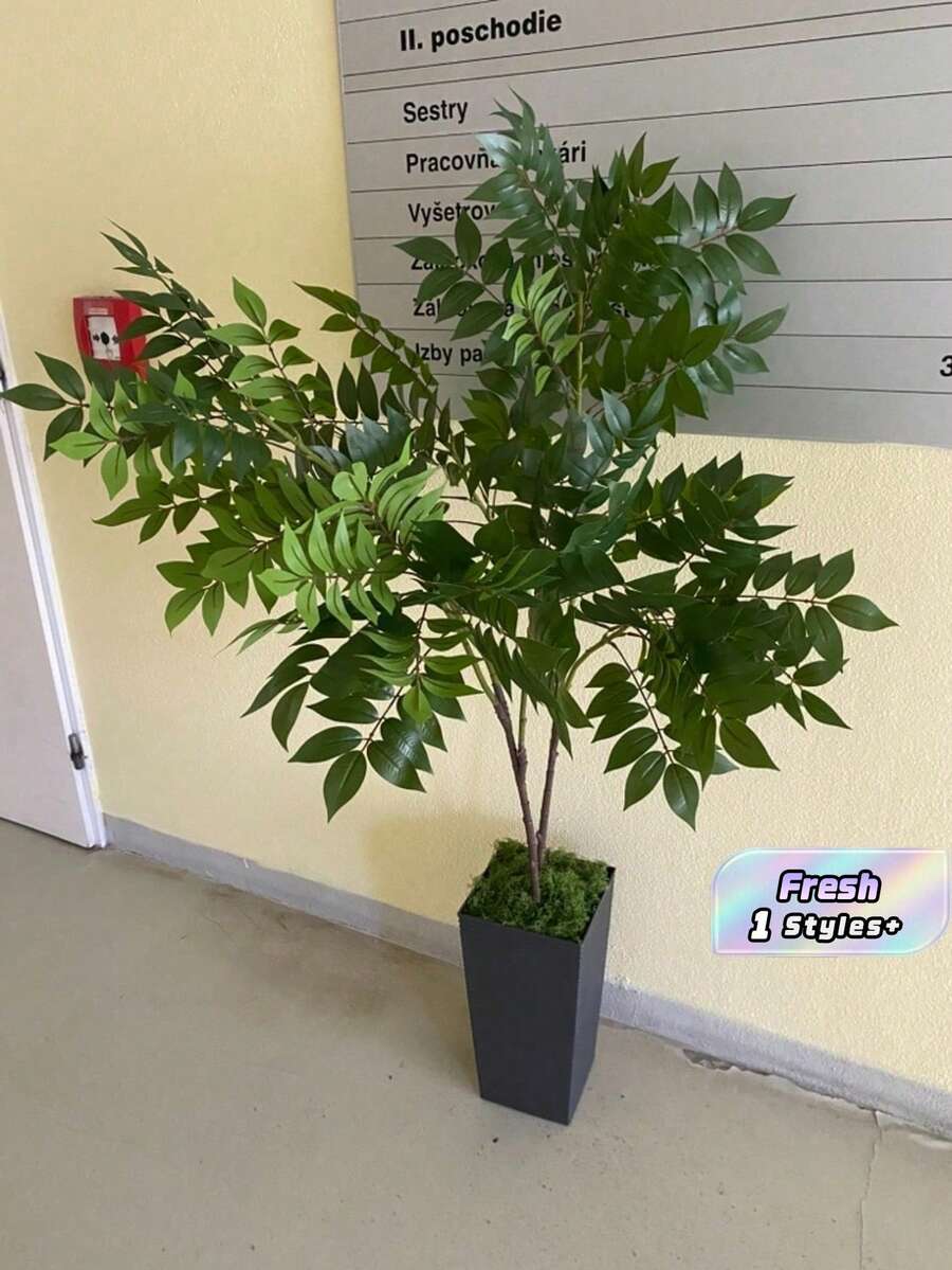 76/140cm Tropical Artificial Ficus Tree Fake Large Nandina Tree Branch Plastic Palm Tree Tall Green Banyan Plants For Home Garden Office Decor Without Pot - Green - View 1