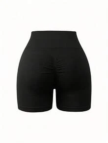 Dewbera Dewbera 3pcs Women Seamless Solid Color High Elastic Shaping Sports Shorts - Black - View 7