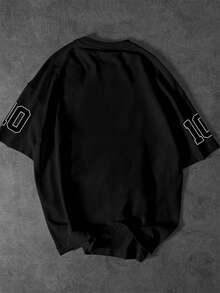 Manfinity Dauomo Plus Size Men's Casual Letter Print Round Neck Short Sleeve T-Shirt, Versatile Daily Wear - Black - View 2