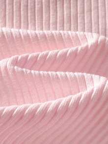 Cozy Pixies Baby Girl Solid Color Soft Knit Ruffled Crew Neck Short Sleeve Pullover Top - Baby Pink - View 4