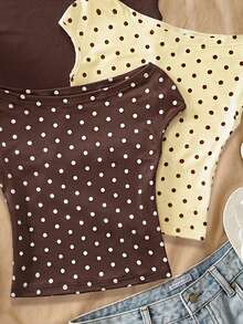 Sparklyn 3pcs/Set Tween Girls Vacation Tight Off Shoulder Multicolor T-Shirts - Multicolor - View 5