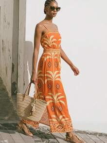 Maija Vestido con estampado de océano y elemento de palmera, con escote halter y espalda descubierta, atuendo casual y de moda para vacaciones - Multicolor - Ver 7