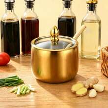 1pc Stainless Steel Spice Jars Set With Spoons, Home Spice, Salt And Pepper Storage Containers, Kitchen Organizer - Multicolor - View 5
