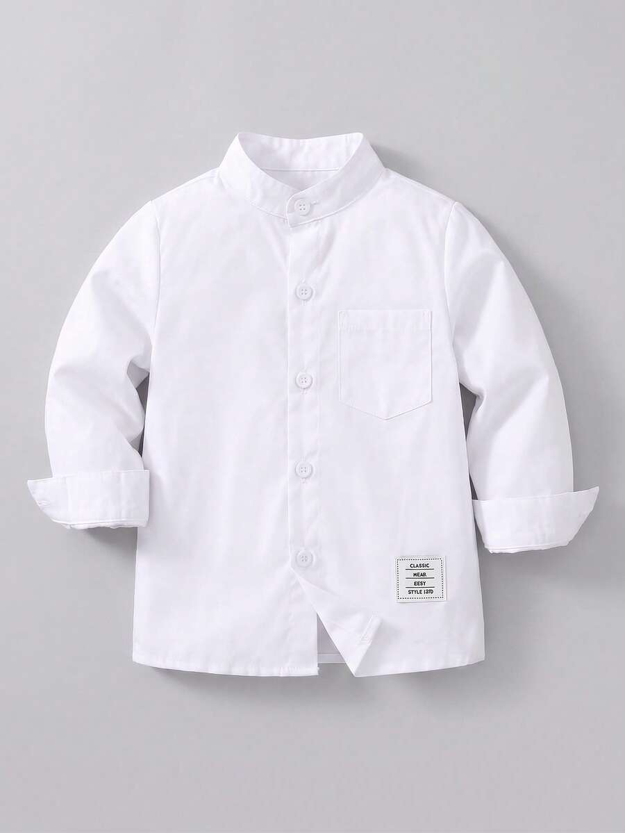 Souflis 男婴休闲日常通勤简约字母印花立领长袖衬衫,秋/春季款 - 白色 - 查看 1